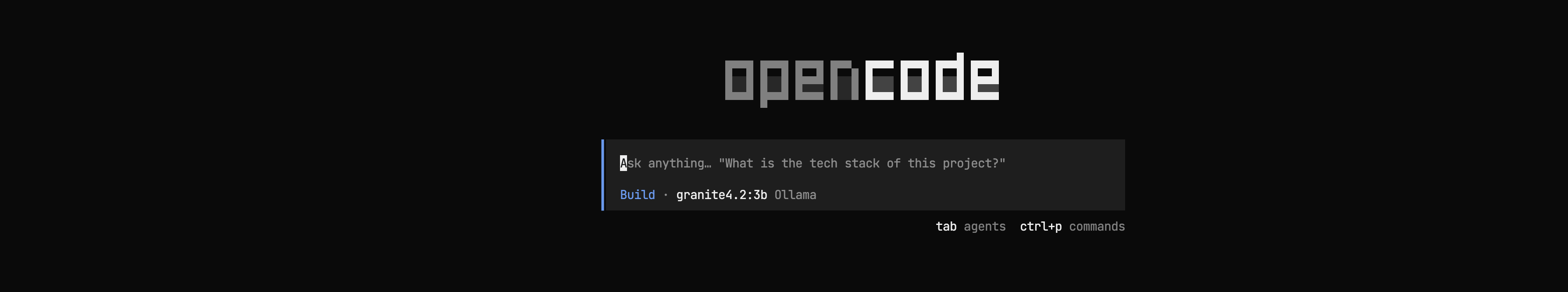 Screenshot of terminal with opencode using the granite4.2 model